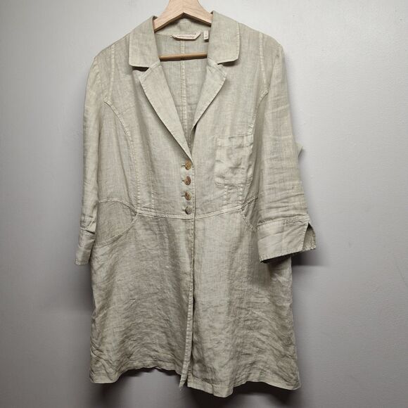 Soft Surroundings Jackets & Blazers - Soft Surroundings Blazer Jacket Women Size L Tan 100% Linen 3/4 Sleeve Casual